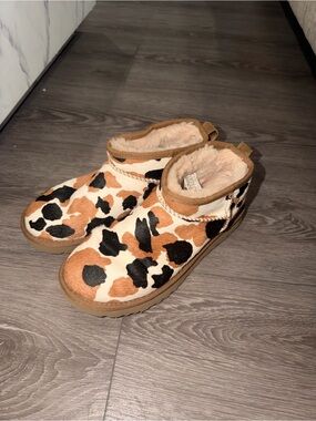 UGG Cow Print Shearling-Lined Ankle Booties - Brown/Black/Cream